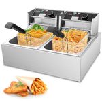 Commercial Deep Fryer, 5000W Electric Deep Fryers with 2x6L Baskets 0.8mm Thickened Stainless Steel Countertop Oil Fryer 20L Large Capacity with Temperature Limiter