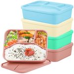 Ziliny 4 Pcs Silicone Bento Box Reusable Lunch Container Smooth Leak Proof Lunch Box Rectangle Bento Boxes for Adult Work Travel Food Meal Compartment Storage, 4 Colors (Bright Colors)