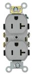 Leviton CR20-GY 20-Amp, 125-Volt, Narrow Body Duplex Receptacle, Straight Blade, Commercial Grade, Self Grounding, Gray