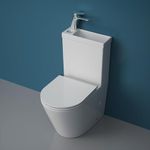 Durovin Bathrooms Close Coupled Two Piece Ceramic Toilet with Sink On Top and tap - Rimless WC Pan with Cistern and Soft Close Seat