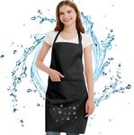 Chef Apron for Men and Women Wash Free Bib Apron with 2 Pockets Water & Oil Proof Adjustable Aprons Professional for Cooking Kitchen Gardening Painting BBQ, Black