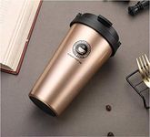 AMULAKH 18/8 Stainless Steel Double Wall Vacuum Insulated Travel Coffee Mug with Handle/Portable Thermal Cup,Wide Mouth Tumbler with Leak Proof Lid[Golden](500Ml)