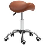 HOMCOM Cosmetic Stool 360° Rotate Height Adjustable Salon Massage Spa Chair Hydraulic Rolling Faux Leather Saddle Stool Mobility - Brown