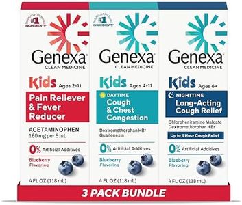 Genexa Kids' Clean Cough, Pain & Fever Acetaminophen Value 3-Pack, Dye Free, 0% Artificial Additives, Cough Care for Children, Fever & Pain Reliever, 12 fl oz (3 Bottles)
