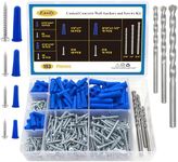 190 Pcs Wall Anchors and Screws for Drywall, Conical Concrete Wall Anchors and Screws Assortment Kit, Blue Conical Anchor and Self Tapping Screw with 3 Pcs Masonry Drill Bits