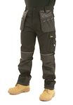 SITE KING Mens Heavy Duty Cargo Holster Pocket Work Trousers with Knee Pad Pockets (34 Waist / 29" Short Leg, Black)