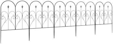 Outsunny Decoration Garden Fence, 32in x 10ft Outdoor Picket Fence Panels, 5PCs Rustproof Metal Wire Landscape Flower Bed Border Edging Animal Barrier, Black