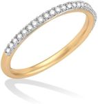 RENAEI 14K Gold Plated Stackable Band Ring for Women with Cubic Zirconia | Size 9