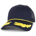 Armycrew Captain Oak Leaf Embroidered Trucker Mesh Cap with Yellow Rope, Blue Blue, One Size