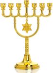 Menorah Candle Holder 7 Branch Gold Plated Star of David Decor Jewish Israel Candle Stand Ornament
