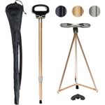 ALEVMOOM Walking Cane with Seat,Portable Folding Cane,Crutches Stool for Adults,Lightweight Retractable Stool for Elderly,Max Load 440lb,Outdoor Travel Rest Stool with a Carry Bag (Rosegold)