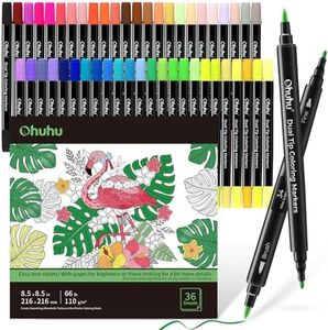 Ohuhu Brush Pen Set 48 Colours & Coloring Book Set Fine & Brush Dual Tip Brush Pens Water-Based Markers Water Colour Set For Adults Coloring Calligraphy Drawing Sketching Bullet Journal, Multicolour