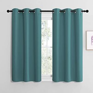 NICETOWN Short Kitchen Blackout Curtains, Thermal Insulated Solid Grommet Blackout Curtains/Drapes/Panels for Dining Room (Sea Teal, 1 Pair, 42 by 50-Inch)
