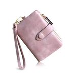 PofeeXIO Womens Small Bifold Leather Wallets RFID Ladies Wristlet with Card Slots id Window Zipper Coin Purse (Pink)