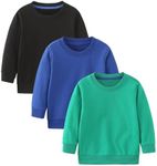 AMMENGBEI Toddler Boys 3 Pack Cotton Crewneck Sweatshirt,Baby Solid Long Sleeve Pullover Tops(1-2T,3 Pack-Black+Blue+Green)