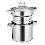 Cooks Professional Stainless Steel Pasta Pot l 5 litre Stockpot with Removable Pasta Strainer Insert | Thick Induction Base with Glass Lid Included | Suitable for all Hob Types