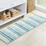 Carvapet Non Slip Bath Mat Absorbent Long Bathroom Rug Mat Striped Thick Soft Microfiber Bath Rug Carpet(43x122cm,Aqua)