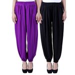 NumBrave Solid Viscose Purple & Black Harem Pants (Pack of 2)