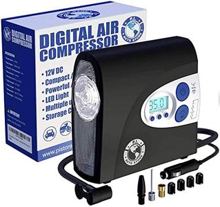 PI Auto Air Compressor - Portable, 12V, Digital Tire Inflator w/Pressure Gauge, Auto-Shut Off and LED Light to Pump Bike or Car Tires and Camping Equipment