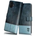 FLIPPED Vegan Leather Flip Case Back Cover for Nothing CMF Phone 1 (Shockproof | Hand Stitched Leather Finish | Card Wallet & Stand | Blue with Aquamarine)