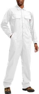 WORK IDEA Men's Coveralls Long Sleeve 100% Cotton Twill Workwear Jumpsuit Relaxed Fit, White, L