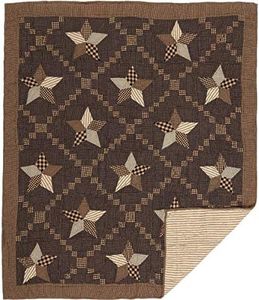VHC Brands Farmhouse Star Throw- Primitive Decor Farmhouse Blanket, Patchwork Charcoal, Black, Tan Soft Cotton