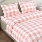 Haus & Kinder 100% Cotton Queen Size Bedsheet for Double Bed, 1 Cotton Bed Sheet Double Bed (90 X 100 Inches) with 2 Pillow Covers | 186 TC Bed Sheet Double Bed Cotton | Cottage Core Blush