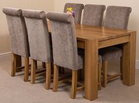 OAK FURNITURE KING Kuba 180 x 90cm Chunky Oak Dining Table and 6 Chairs Dining Set (Washington Grey)