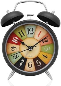 CBK Table Clock Retro Twin Bell Metal Frame Alarm Clock with Night Backlight Function & Silent Motion, Bedside Luminous Alarm for Students Bedroom/Office (Black Vintage) - Analog, 4.5 X 1.5 Inch