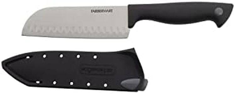 Farberware Edgekeeper 5-Inch Santoku Knife with Self-Sharpening Blade Cover, High Carbon-Stainless Steel Kitchen Knife with Ergonomic Handle, Razor-Sharp Knife, Black