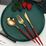 BonZeaL Mirror Finish 410 Stainless Steel 12 Pieces Red Gold Cutlery Set for 4 Luxury Cutleries for Dining Table Diwali Gift Items for Friends Gift for Diwali Diwali Gift Hampers Diwali Gift Pack