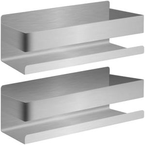 Joeji's Shower Caddy No Drill - Strong 3M Self Adhesive No Drill Wall Mounted Shelf - Stainless Steel - Tidy Shampoo Gel Storage Basket - Shower Organiser (2 Pack Silver)