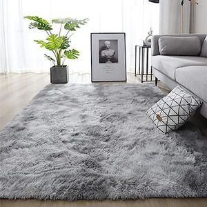 Leesentec Area Rug Super Soft Indoor Modern Shag Shaggy Silky Smooth Rugs Fur Fluffy Anti-Skid Carpet Living Room Dining Room Bedroom Floor Mat(Grey White 80 * 120cm）