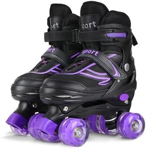 G MGY OLED Roller Skates for Boys, 4 Size Adjustable Roller Skates with All Wheels Light up, Fun Illuminating Rollers Skates Suitable for Growing Children, Black Purple (Big Kids 1-4)