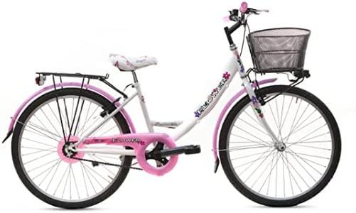 MADICKS Bicicletta Bambina Ragazza da Passeggio Misura 24 Bici con Cestino Floreale Bianco Rosa