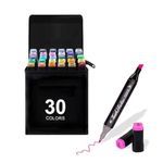 Parssufy 30 Pcs Dual Tip Alcohol Markers Set,Non-Toxic Art Supplies For Kids & Adults,Perfect Drawing,Illustration In Coloring Books Pen With Carry Case Set Colour Broad Drawing Sketching,Multicolour