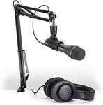 Audio-Technica AT2005USBPK Vocal Microphone Pack for Streaming/Podcasting, Includes USB and XLR Outputs, Adjustable Boom Arm, & Monitor Headphones,Black