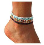 VFlowee Boho Handmade Beaded African Anklets Multicolor Women Stretch Seed Beads Rainbow Ankle Bracelets Glass Bead Bracelet Elastic Foot and Hand Chain Jewelry, Multicolor