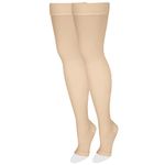 NuVein Medical Compression Stockings, 20-30 mmHg Support, Women & Men Thigh Length Hose, Open Toe, Light Beige, 2X-Large