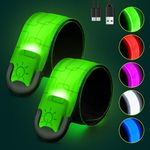 Fitense 2Pcs Running Lights for Runners - 5 Colors & 3 Modes LED Armbands for Running, USB Rechargeable Reflective LED Armbands, High Visibility Light Up Band for Runners Bikers Walkers Joggers Pets