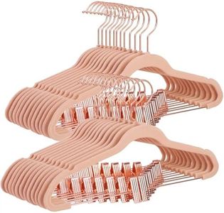 SONGMICS 24 Pack Pants Hangers, 16.7 Inch Coat Hangers with Rose Gold Colored Movable Clips, Heavy-Duty, Non-Slip, Space-Saving, for Pants, Skirts, Dresses, Light Pink UCRF14PK24