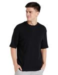 Amazon Brand - Symbol Men's Fit Solid Short Sleeve Oversized Round Neck Waffle T-Shirt (SYM-M-A24-TS-200_Black XL)