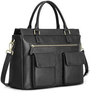 Kattee Leather Briefcase for Women, 15 Inches Laptop Bag, Work Tote with Luggage/Shoulder Strap, Black