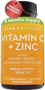 Viva Naturals Vitamin C and Zinc Supplement (250 Capsules) - 1000 mg Vitamin C with Zinc 20 mg Antioxidant Supplements for Immune Support, Plant Based Zinc and Vitamin C Supplement for Adults