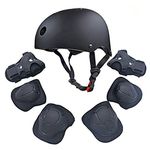 F&U Kids Youth Sports Protective Gear Set with Helmet Elbow Knee Wrist Safety Pad Safeguard for Bicycle BMX Bike Skateboard Outdoor Activities (Black)