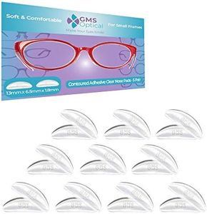 GMS Optical® 1.8mm x 13mm Short Anti-Slip Adhesive Contoured Silicone Eyeglass Nose Pads - Perfect for Kids Glasses and Smaller Frames - 10 Pair (Clear)