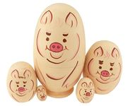 Winterworm Cute Egg Shape Animal Theme Pig Stacking Dolls Handmade Wooden Russian Nesting Dolls Matryoshka Dolls Set 5 Pieces For Kids Toy Birthday Christmas Easter Gift