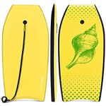 Goplus Boogie Boards for Beach, 41''/37''/33'' Lightweight Bodyboard with EPS Core, XPE Deck, HDPE Slick Bottom, Wrist Leash, Surfboard for Kids Adults Surfing (Yellow Conch, 37-inch)