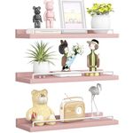 RYOFOBETTO Pink Floating Shelves, Room Decor Shelves,Pink Kawaii Room Decor Wall Shelves for Living Room, Bedroom, Picture Frames, Plants, Kitchen, Set of 3 (Pink and White)