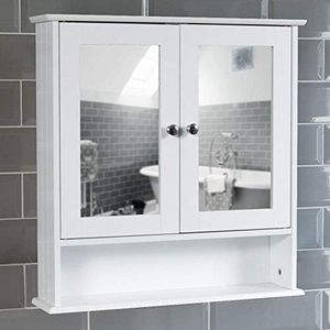 Bath Vida Bathroom Cabinet Mirrored Double Doors Wall Mounted Storage Furniture, White
